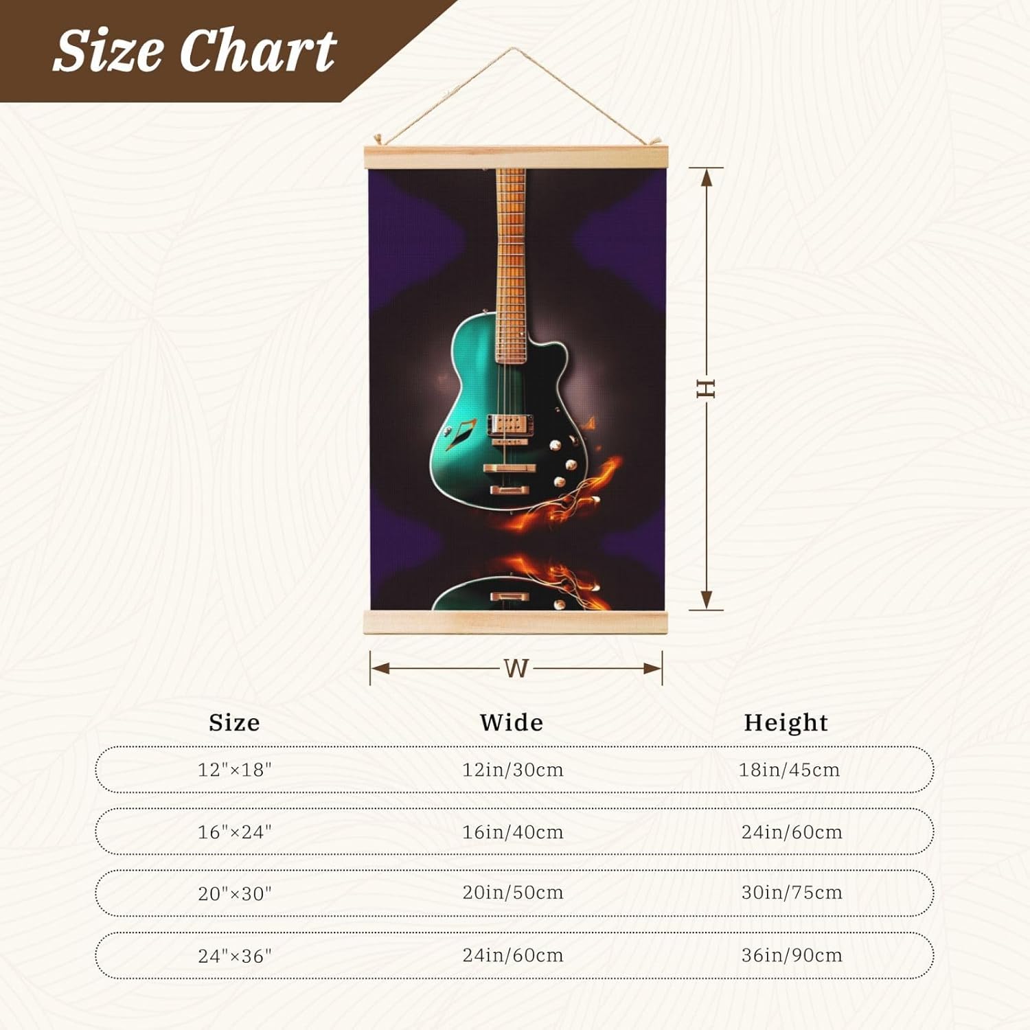 Music Green Guitar Print Poster Hanger,Hanging Poster, Poster Frame,Wood Poster Hanger, For Wall Hanging