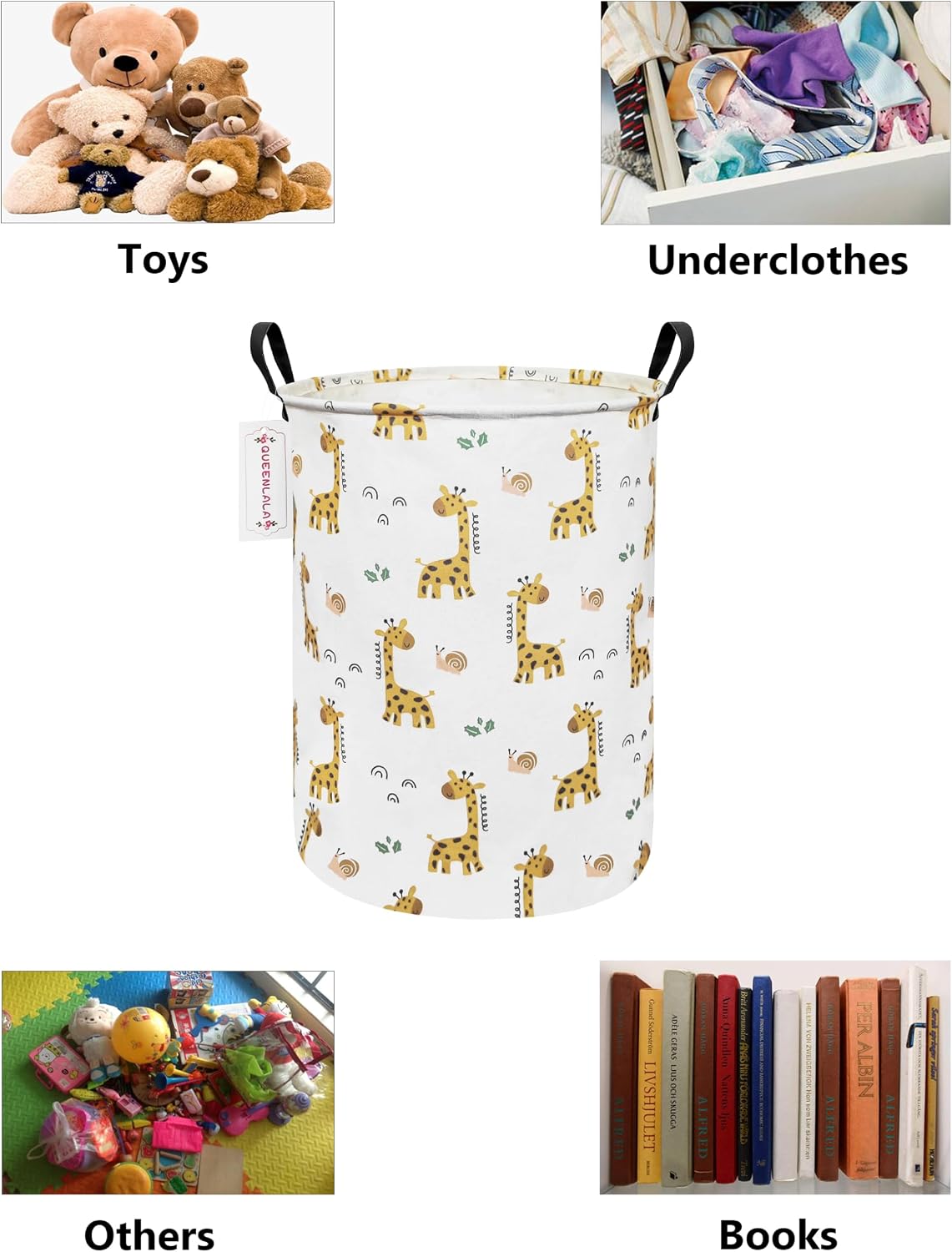Foldable Waterproof Round Fabric Laundry Basket Home, Yellow Giraffe image 3