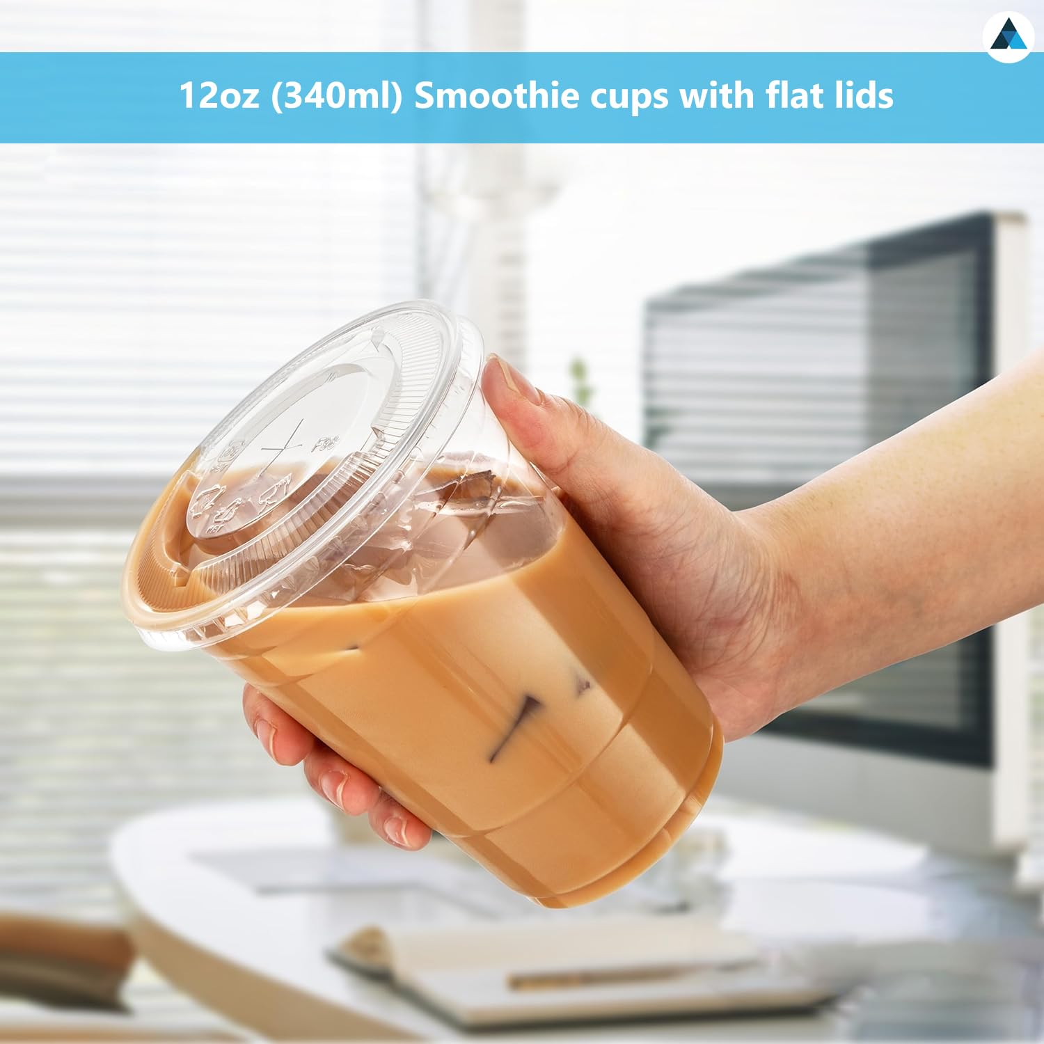 Kristallklare Smoothie-Becher mit flachem Deckel, perfekt für Eiskaffee, Milchshake, Slurpee, Eis, Razzle, Slush, Smoothy, Party, 340 ml, 200 Stück