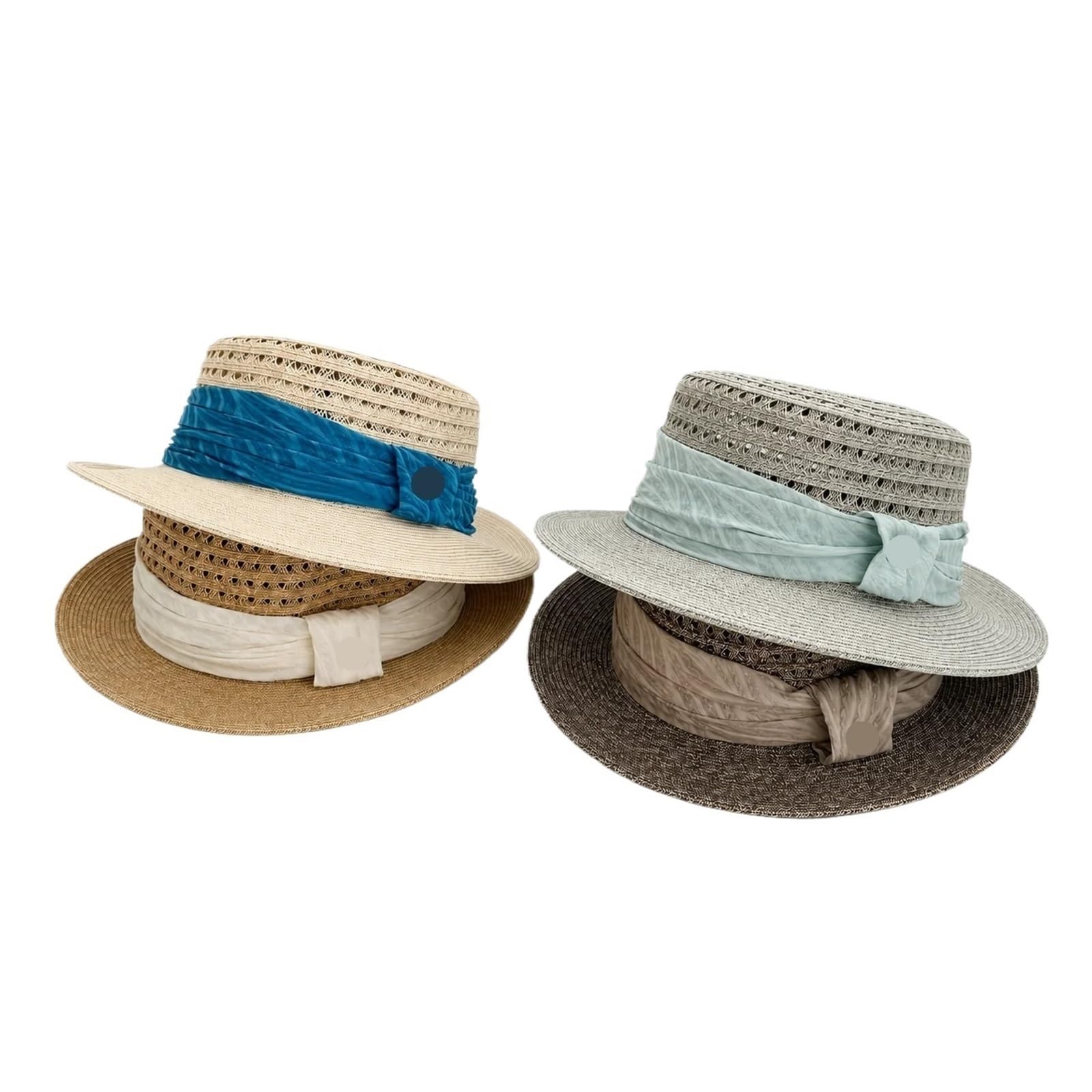 Générique Chapeau de soleil en paille tissé for femmes, casquette à visière plage dessus plat