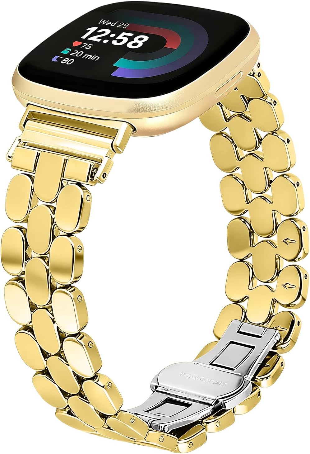 Designer Band for Fitbit Versa 4/Sense 2/Versa 3/Sense Band, Women Stainless Steel Dressy Bands Compatible with Worn Daily Adjustable Strap for Fitbit Smartwatch