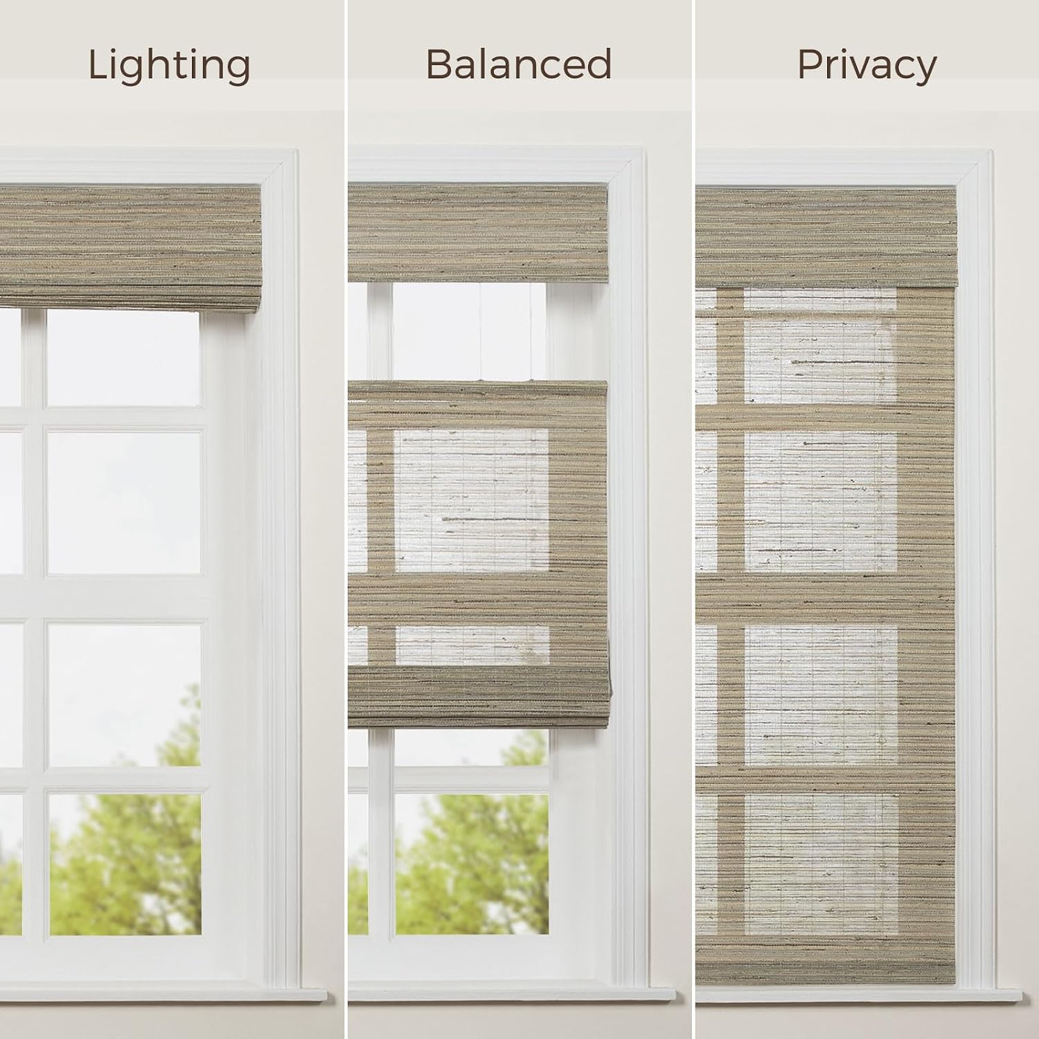 TWOPAGES Natural Woven Bamboo Shades for Indoor Window, Top Down Bottom Up Cordless Roman Shade, Customizable Size and Shading Rates, Ginger