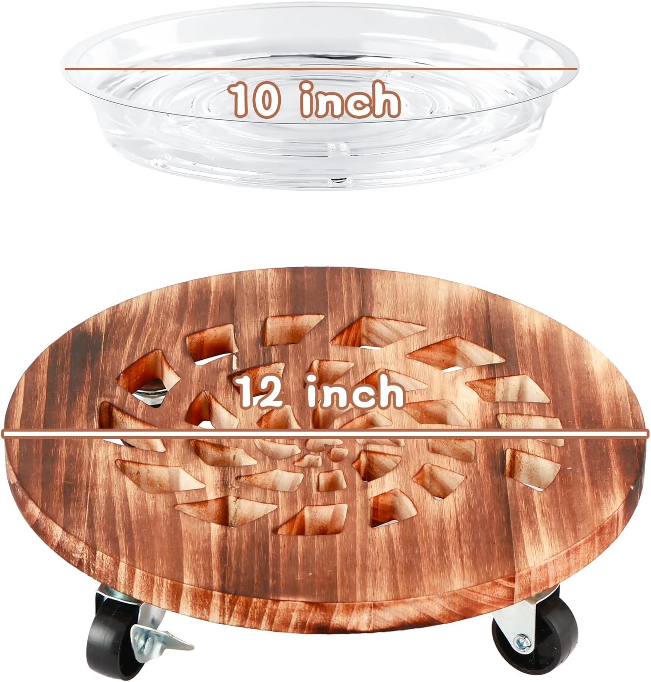 4 Pack Plant Caddy with Wheels Heavy Duty 12 Inch Wooden Plant Stand with Wheels Plant Dolly Rolling Plant Stand Plant Roller with Casters for Indoor and Outdoor with 4 Pack Plant Saucers, Round