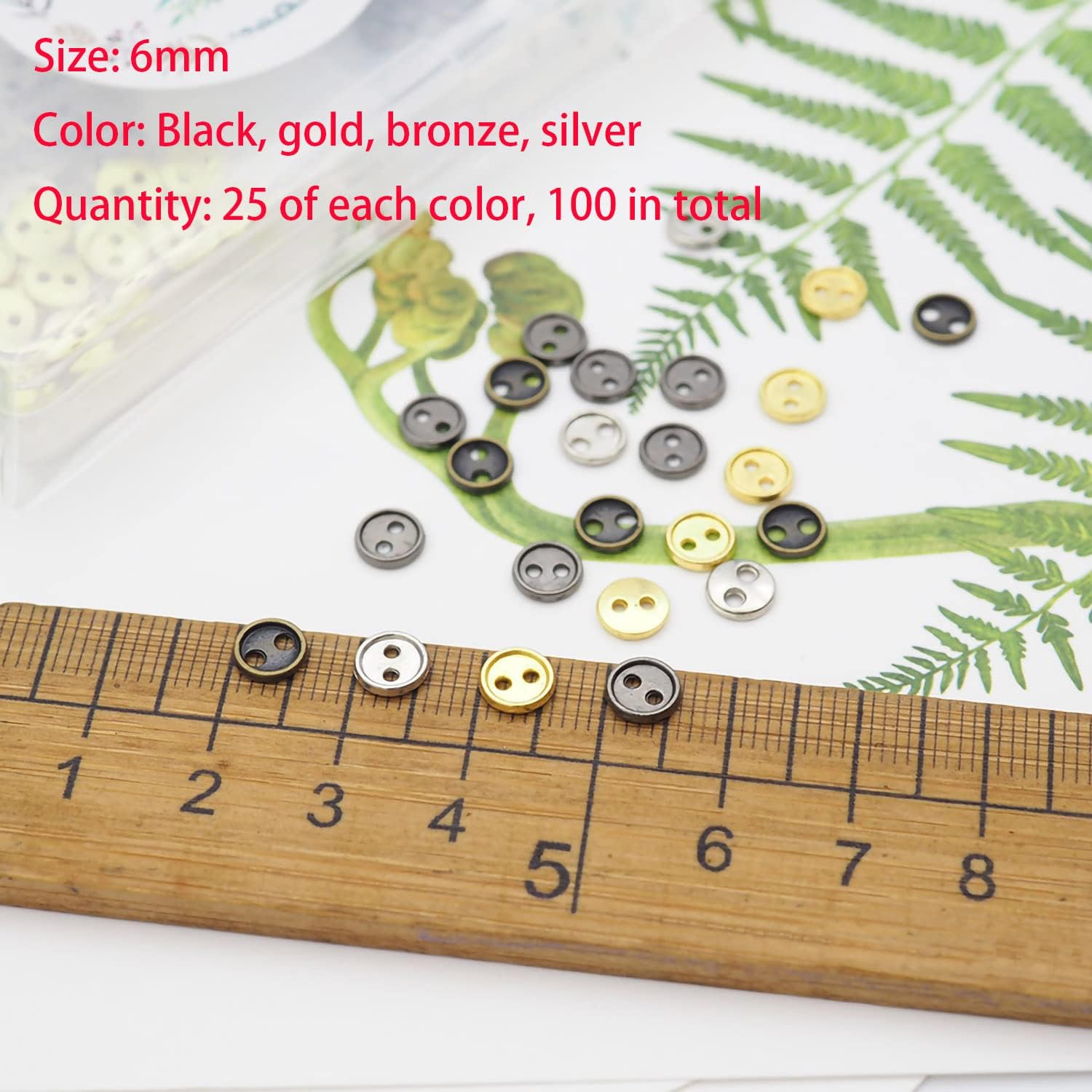 Youmeizer Wiosny 100Pcs 4 Colors Mini Metal Buttons 6mm(15/64inch) 2 Hole Mini Metal Round Buttons DIY Hand Sewing AIDS Doll Clothes (4 Colors Mixed, 6mm(15/64inch)) image 2