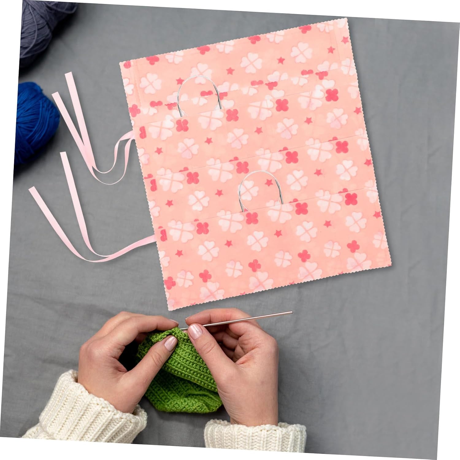 AKOOSY Knitting Needle Organizer Bag Capacity Crochet Hook Pouch Stylish Design Non-Woven for Knitting Tools and Accessories Storage