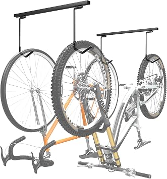 WALMANN Ceiling Mounted Bike Rack for Garage, Space-Saving Ceiling Bike Storage for 2 BikesHorizontally/4 BikesVertically, Adjustable Bike Hooks for Road Mountain Bikes