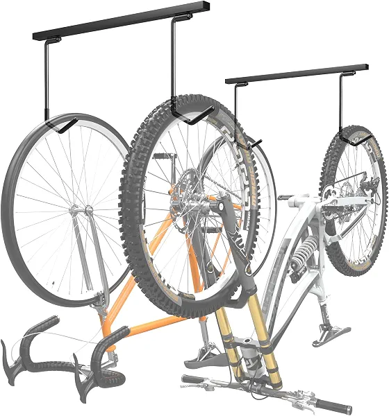 WALMANN Ceiling Mounted Bike Rack for Garage, Ceiling Bike Storage | Space Saving, for 2 Bikes(Horizontally)/4 Bikes(Vertically), Adjustable Bike Hooks for Road, Mountain Bikes
