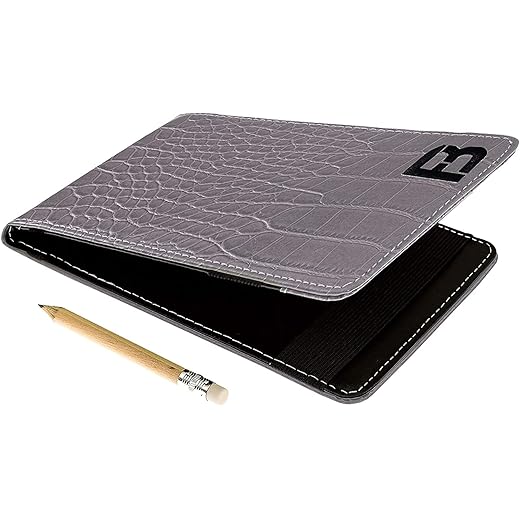 FB FUZZYBUNKERS Quality Leather Golf Scorecard Holder - Yardage Book Cover - Golf Yardage Book - Golf Scorecard Book -Free Pencil and Stat Tracker Sheet (Gray)