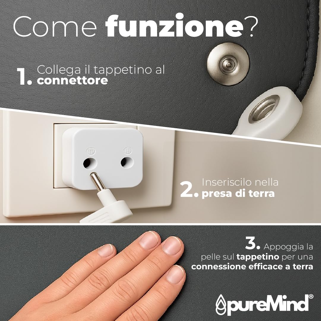Tappetino Grounding 60 x 40 cm, per connessione a terra, per scrivania o pavimento, anti-stress + riposo e benessere Puremind