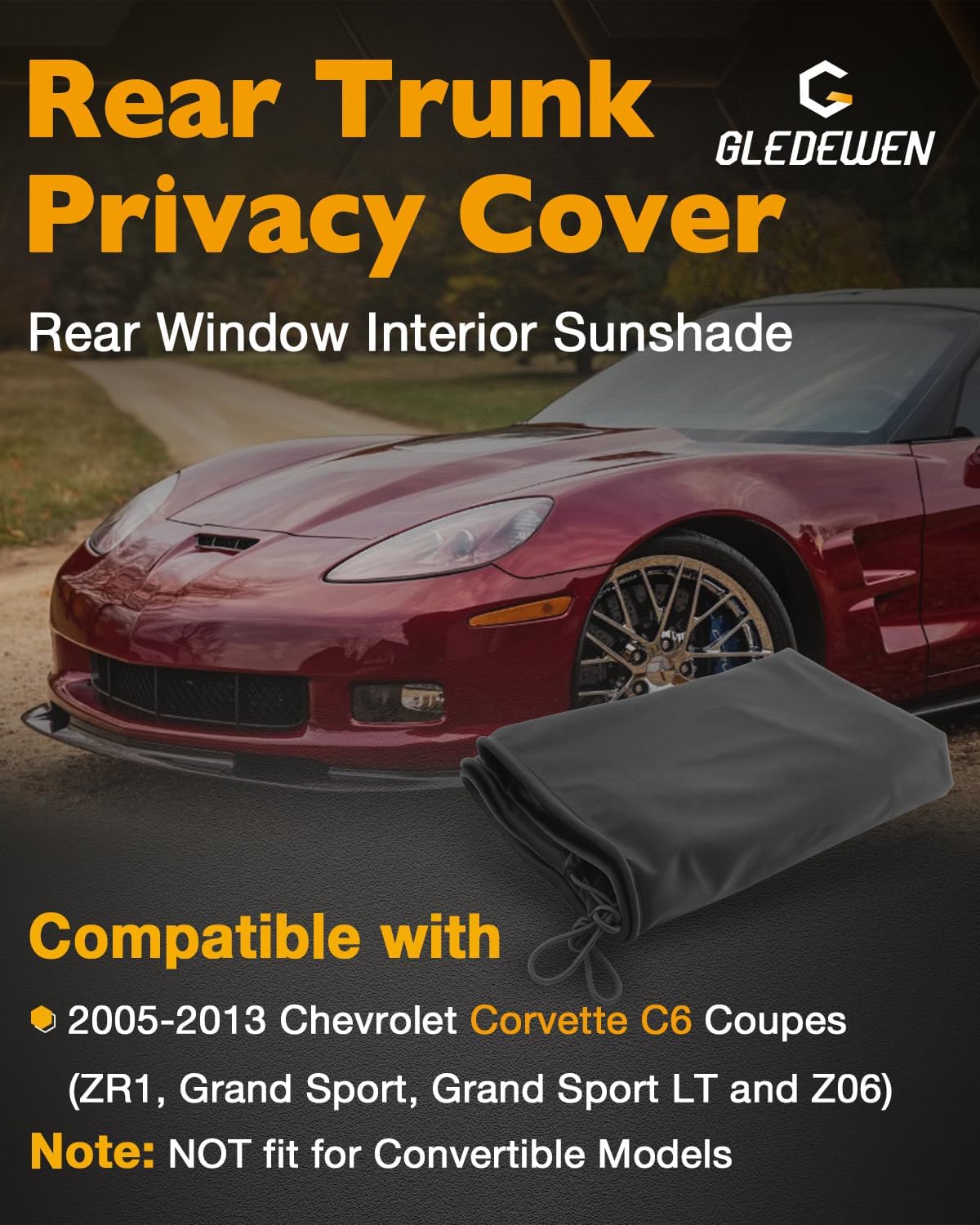 Rear Cargo Shade, Compatible with 2005-2013 Chevy Corvette C6 Coupes, Rear Trunk Security Cargo Area Cover, Windshield Inner Sunshade, Window Interior Sun Visor, Folding Portable Flannel Sunvisor