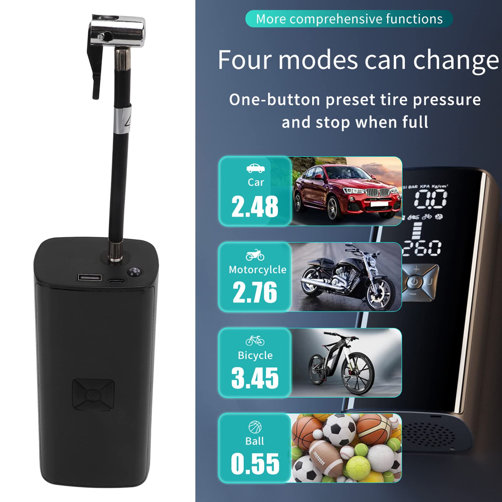 Aramox Inflador de Neumáticos Digital Eléctrico, Material ABS, Presión de 150 PSI, Bomba Portátil para Coches y Bicicletas