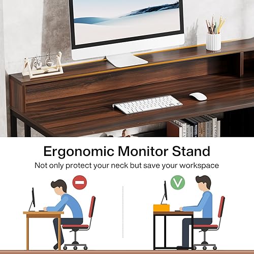 Miniatura 5 de Tribesigns Escritorio de computadora de 61 pulgadas con cajones de archivos, escritorio de oficina ergonómico con soporte para monitor, mesa de