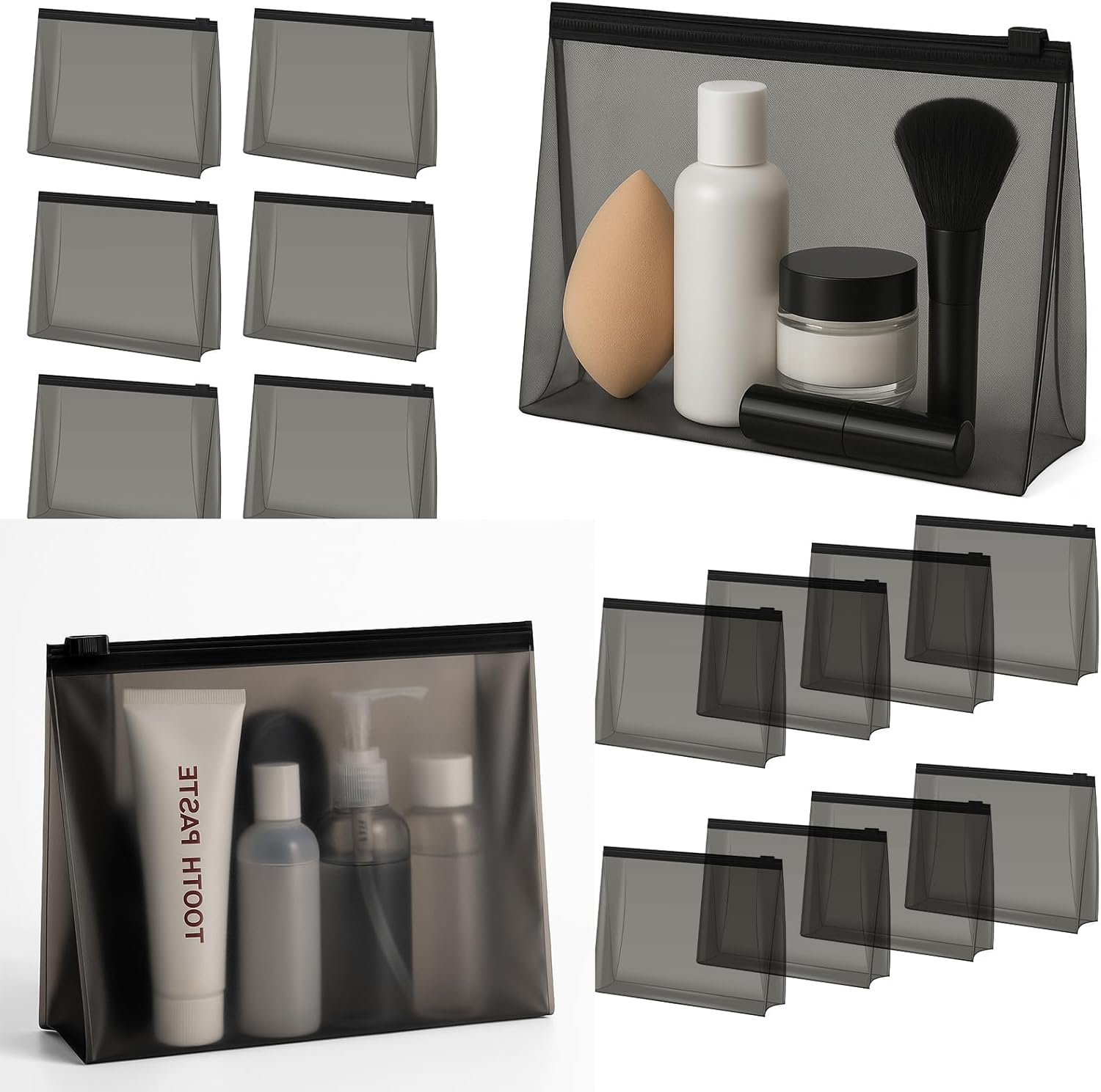 Circloophs Mini Clear Makeup Bag, 80 Pack Small Cosmetic Bags with Zipper TSA Approved Travel Bags Bulk for Toiletries Plastic EVA Water-resistant Black Reusable Pouches for Bathing Suit, 5.9” x 5.1”