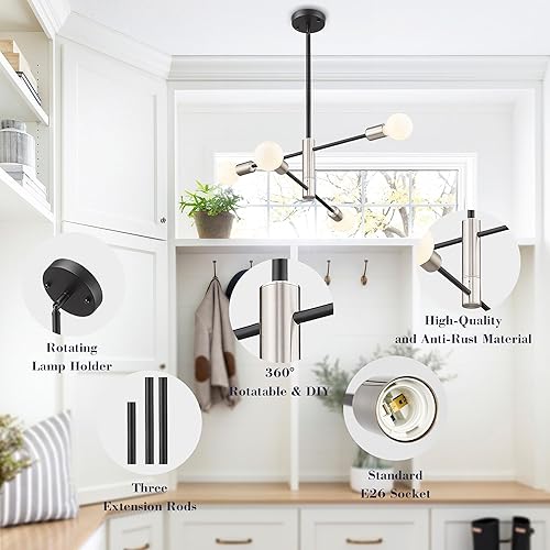 Miniatura 6 de OFSLIGHTING Lámpara de araña moderna Sputnik ajustable de 4 luces, lámpara de techo industrial de mediados de siglo, lámpara de techo semiempotrada,