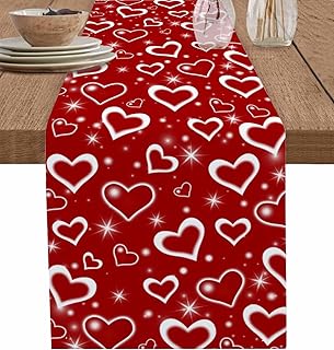 Valentines Table Runner Red Love Heart Table Runners for Dining Room Spot Romantic Sweet Heart Dinner Runner Wedding Anniversary Decor 13" x 120"