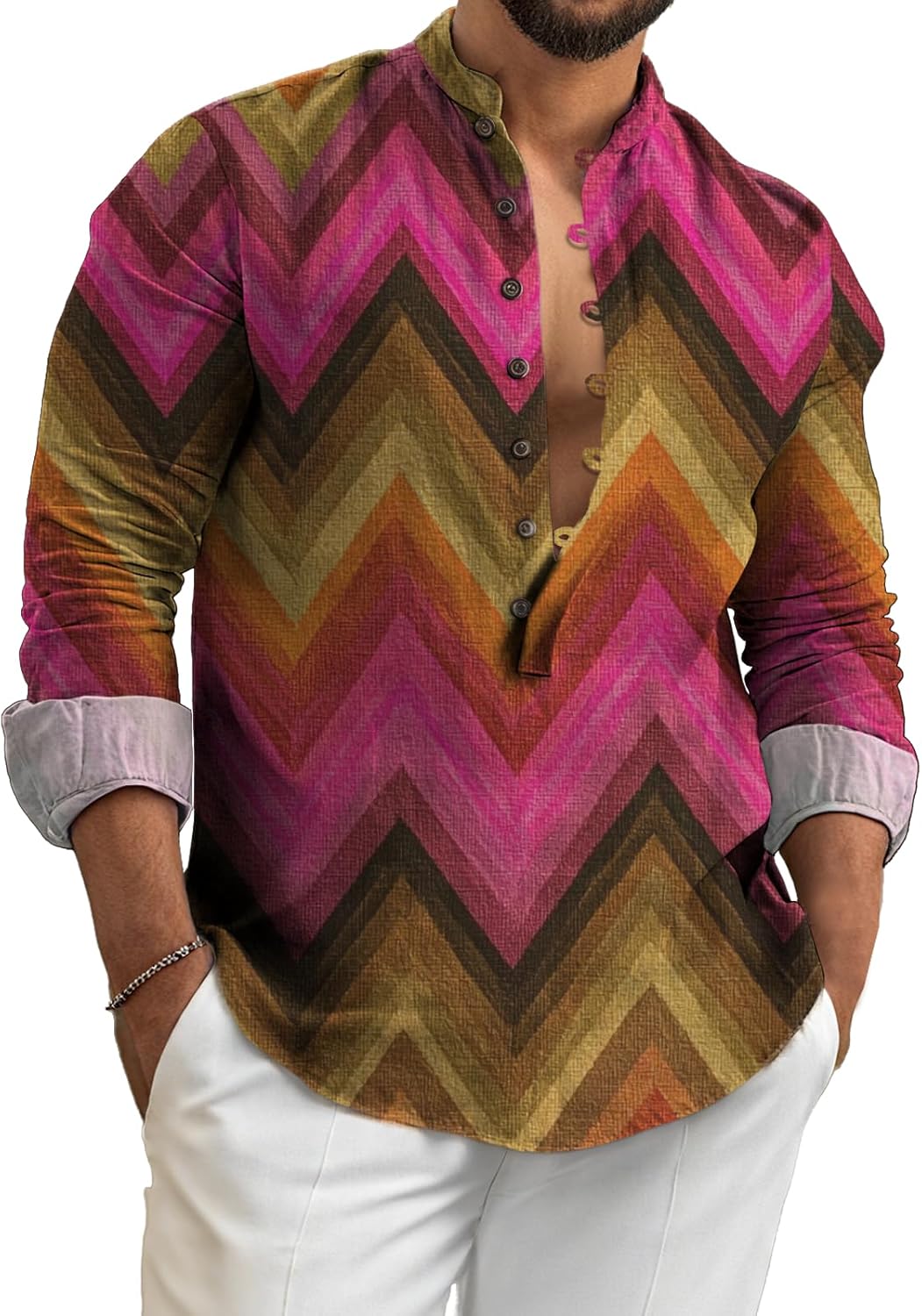 MARSVOVO Mens Casual Shirts Henley Neck Lightweight Long Sleeve Shirt Beach Business Trendy Tops