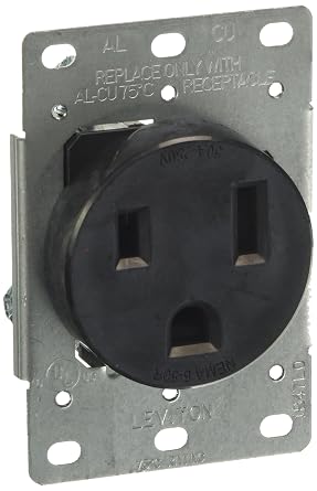 Leviton 50 Amp, 250 Volt Flush Mounting Receptacle, Straight Blade, Industrial Grade, Grounding, 1-Pack, 5374-S00, Black