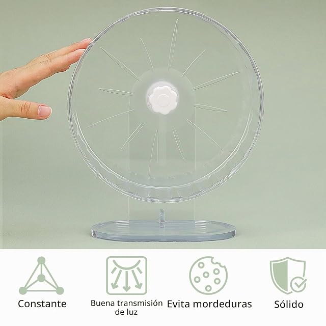 Foto 2 de 7 de QWORK® Rueda para Hámsters Silenciosa de 22cm, Altura Ajustable, Acrílico Transparente, para Mascotas Pequeñas