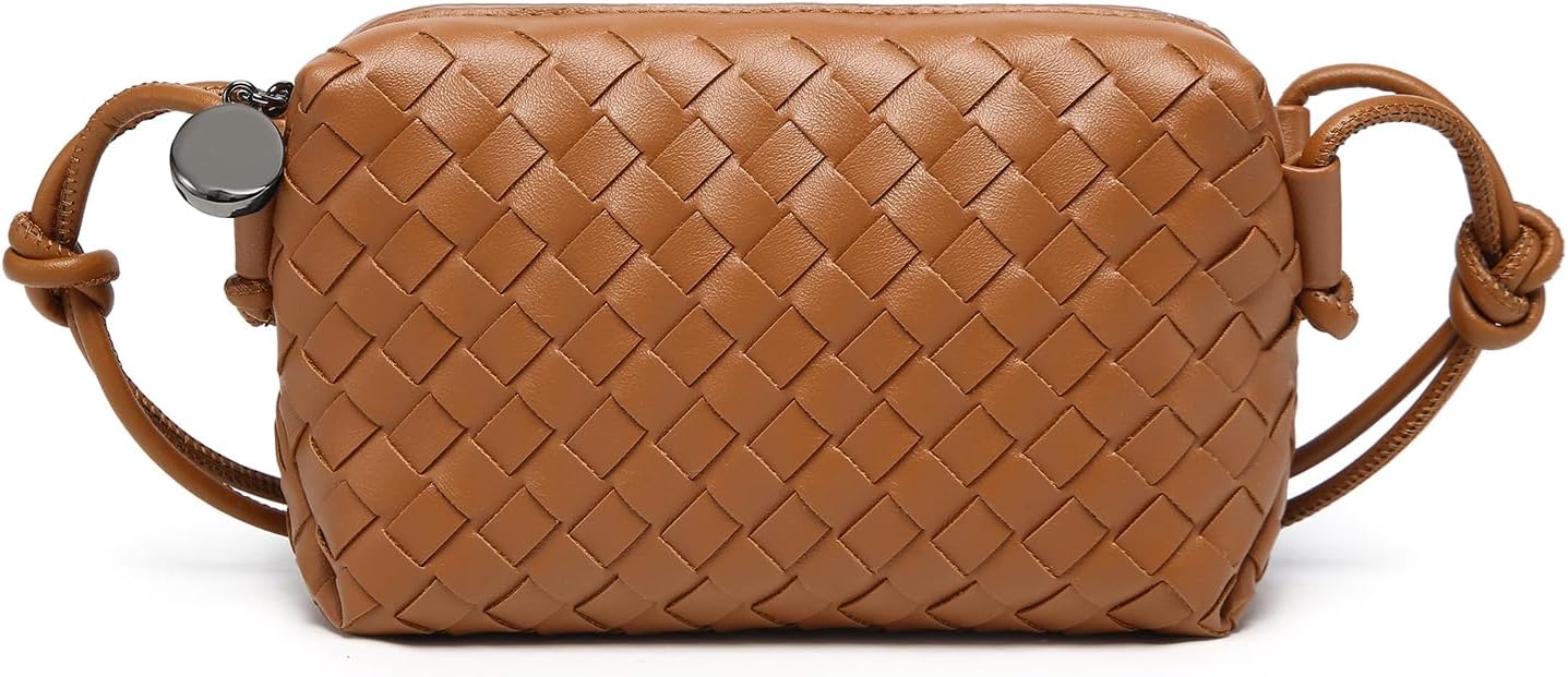Woven Leather Crossbody Bag,Small Woven Crossbody Purse for Women, Mini braided Clutch Shoulder Handbag,Light Weight
