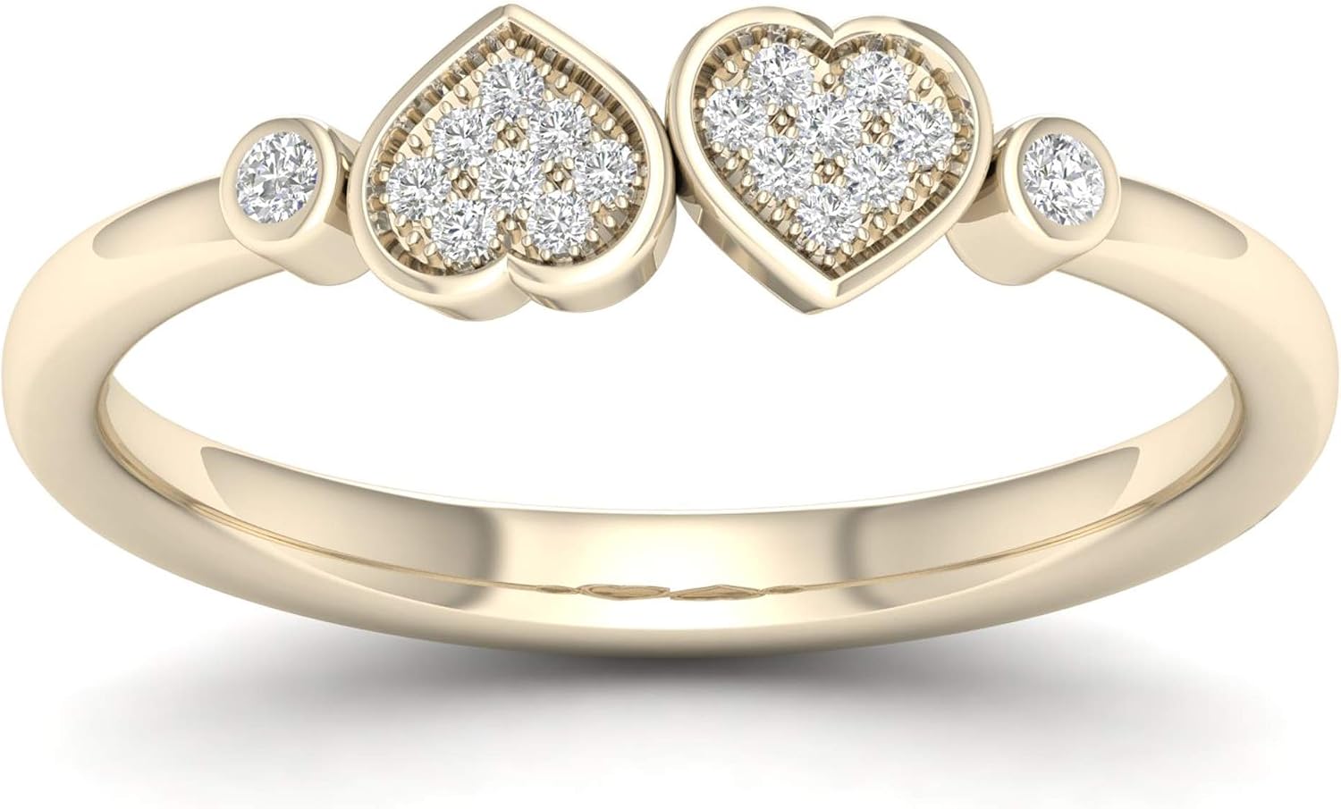 Diamond2Deal 10kt Gold Round Diamond Double Heart Love Promise Ring (0.05 cttw Color H-I Clarity I2)