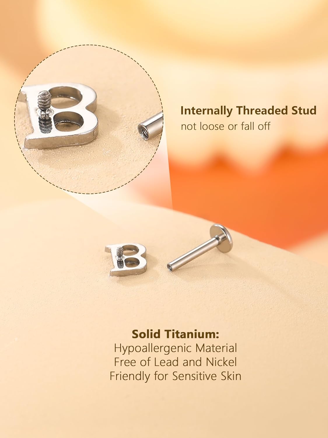 Aumeo 16G Flatback Stud Earrings Titanium Earrings for Women Internally Threaded Cartilage Earlobe Piercing Jewelry 8mm - Image 3