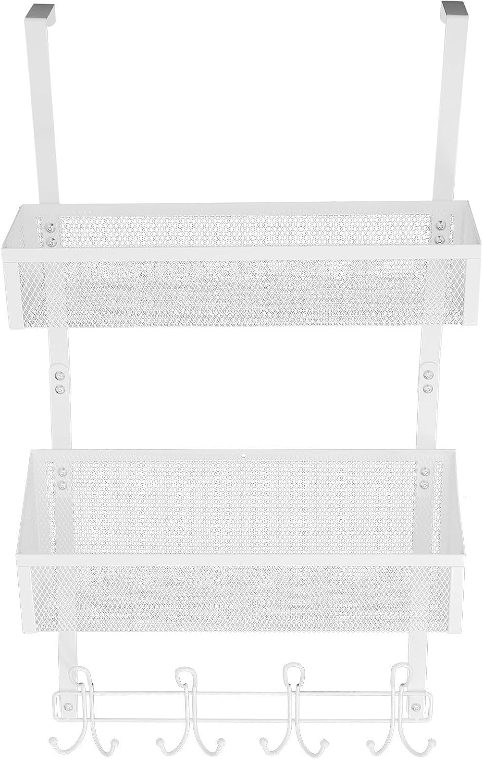 VICASKY Door Storage Basket Organizer Large Capacity with 2 Mesh Baskets and 8 Hooks Iron Rack Simple Design for Bedroom and Office behind Door Organizer