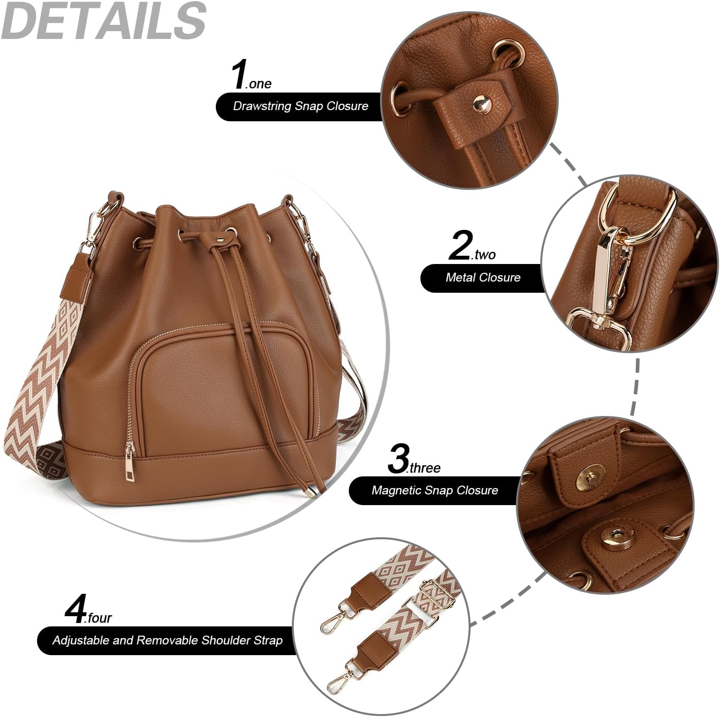 AFKOMST Drawstring Bucket Bag for Women Medium Spring and Summer Purse Hobo Handbag with Crossbody Guitar Strap | Fit 11" Pad, A5 Notebook, Long Wallet, Soft Vegan Leather - Image 6