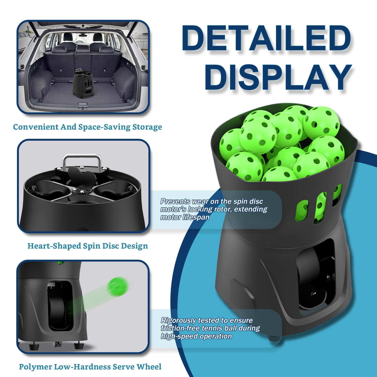 Tennis Trainer Macchina Lanciapalle da Tennis 8kg Portatile 65 Palline capacità Controllo App Intelligente Adatto per Tutti i Livelli di Abilità, Utilizzo Comunale/a Casa White