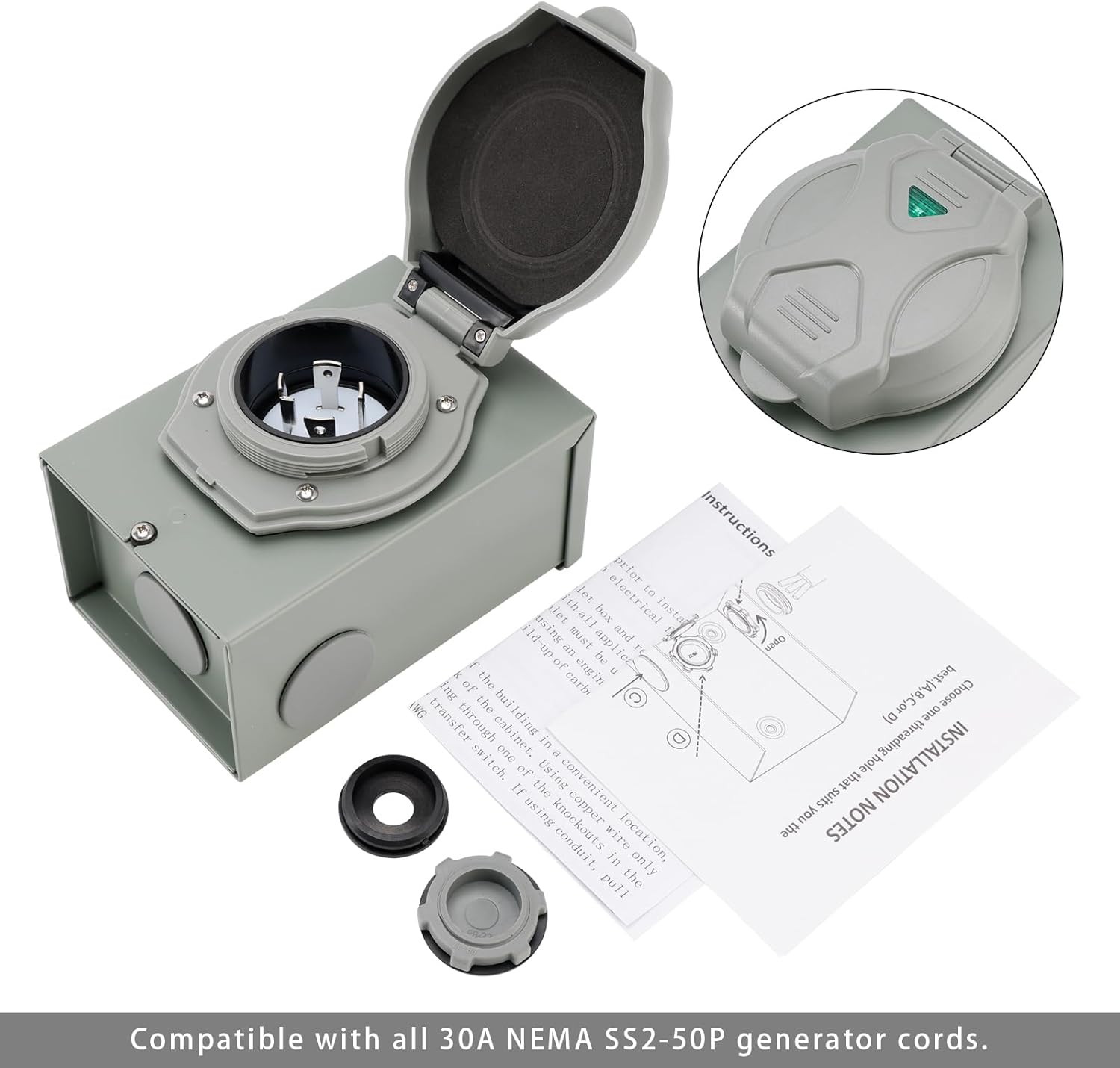 MAD HORNETS 30Amp RV Generator Inlet Box NEMA SS2-50P Power Inlet Box 125/250V For all 30A NEMA SS2-50P generator cords