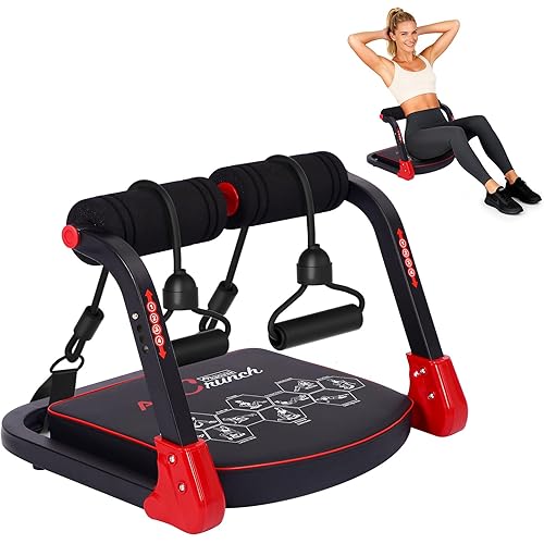Ab Machine, Core & Sit Up Exercise Equipment for Home Gym, Ab Workout Equipment for Stomach Workout, Resistance Bands, 4 Resistance Levels, Adjustable, Automatic Rebound, Ab Trainer Machine