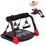 Ab Machine, Core & Sit Up Exercise Equipment for Home Gym, Ab Workout Equipment for Stomach Workout, Resistance Bands, 4 Resistance Levels, Adjustable, Automatic Rebound, Ab Trainer Machine