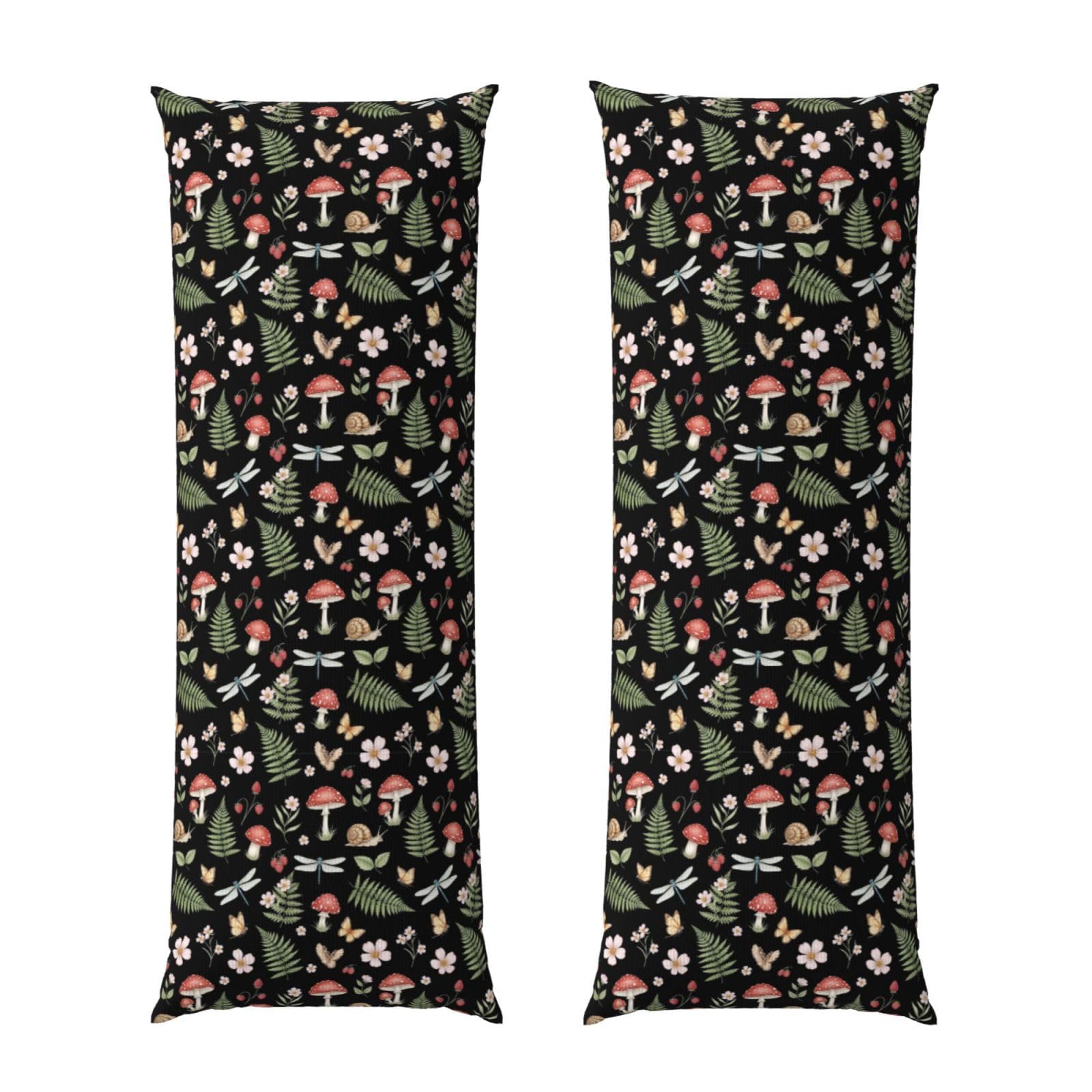 Long Pillowcase 20x54, Mystery Vintage Magic Witch Mushroom Leaf, Soft Velvet Pillow Cover with Hidden Zipper, Plush Cushion Protector for Bedroom Sofa Couch Sleeping