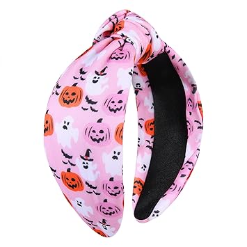 Halloween Headband for Women Pumpkin Ghost Knotted Twist Wide Top Knot Headband Halloween Party Decorations Gifts Pumpkin Ghost
