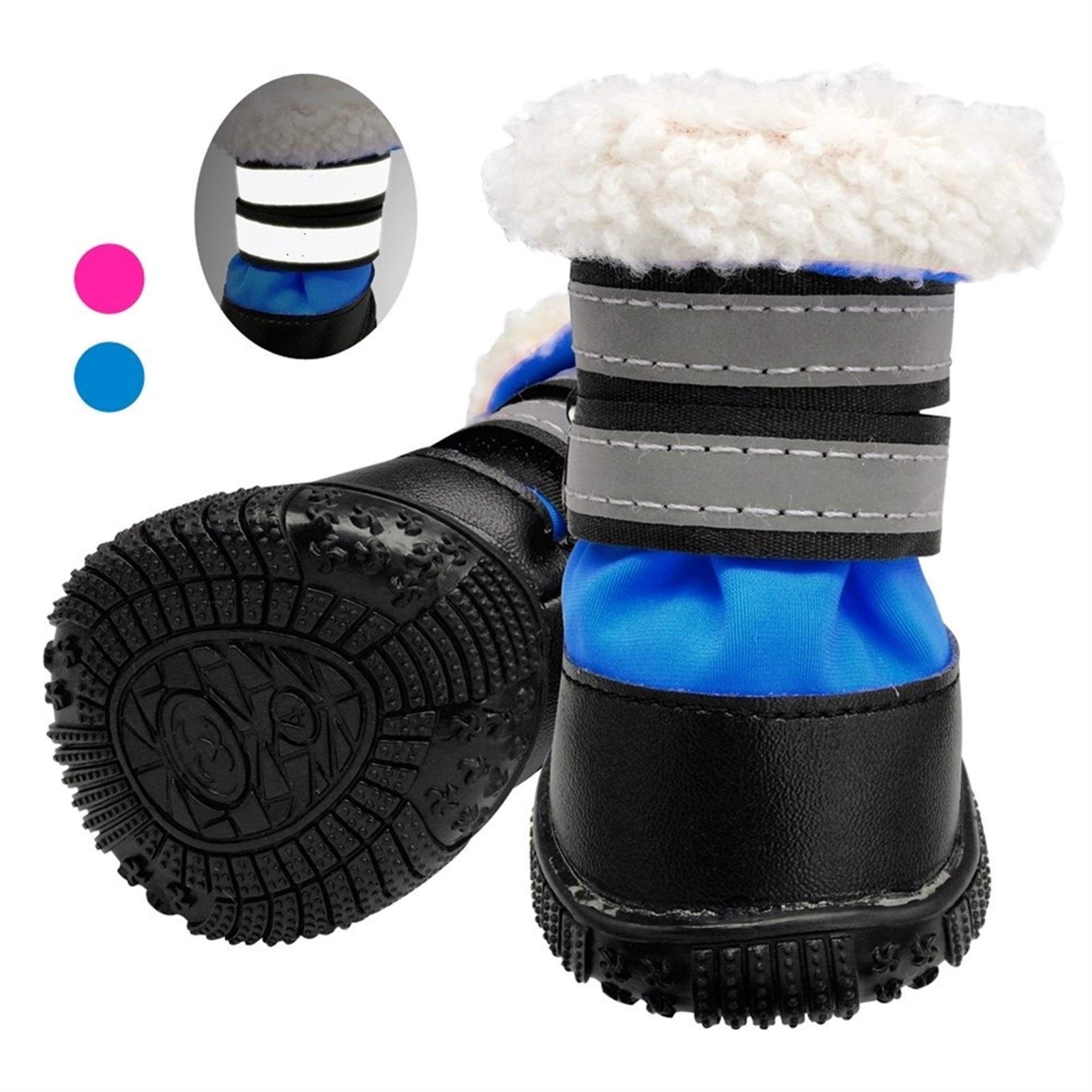 Dog Scarpe Invernali Dog Boots Cotone Nessuno Slittamento Scarpe Dog Pioggia Caduta di Neve Riflettente Pet Calzature Rosa Blu Wear (Color : Pink, Size : 3)
