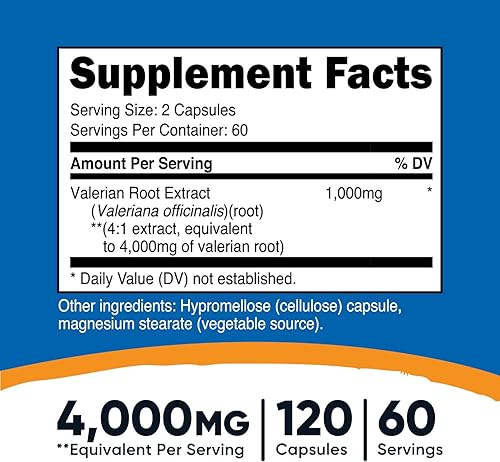 Miniatura 2 de Nutricost Cápsulas de raíz de valeriana (1000 mg por porción), 120 cápsulas, equivalente a 4,000 mg por porción (extracto 4:1), tapas vegetarianas