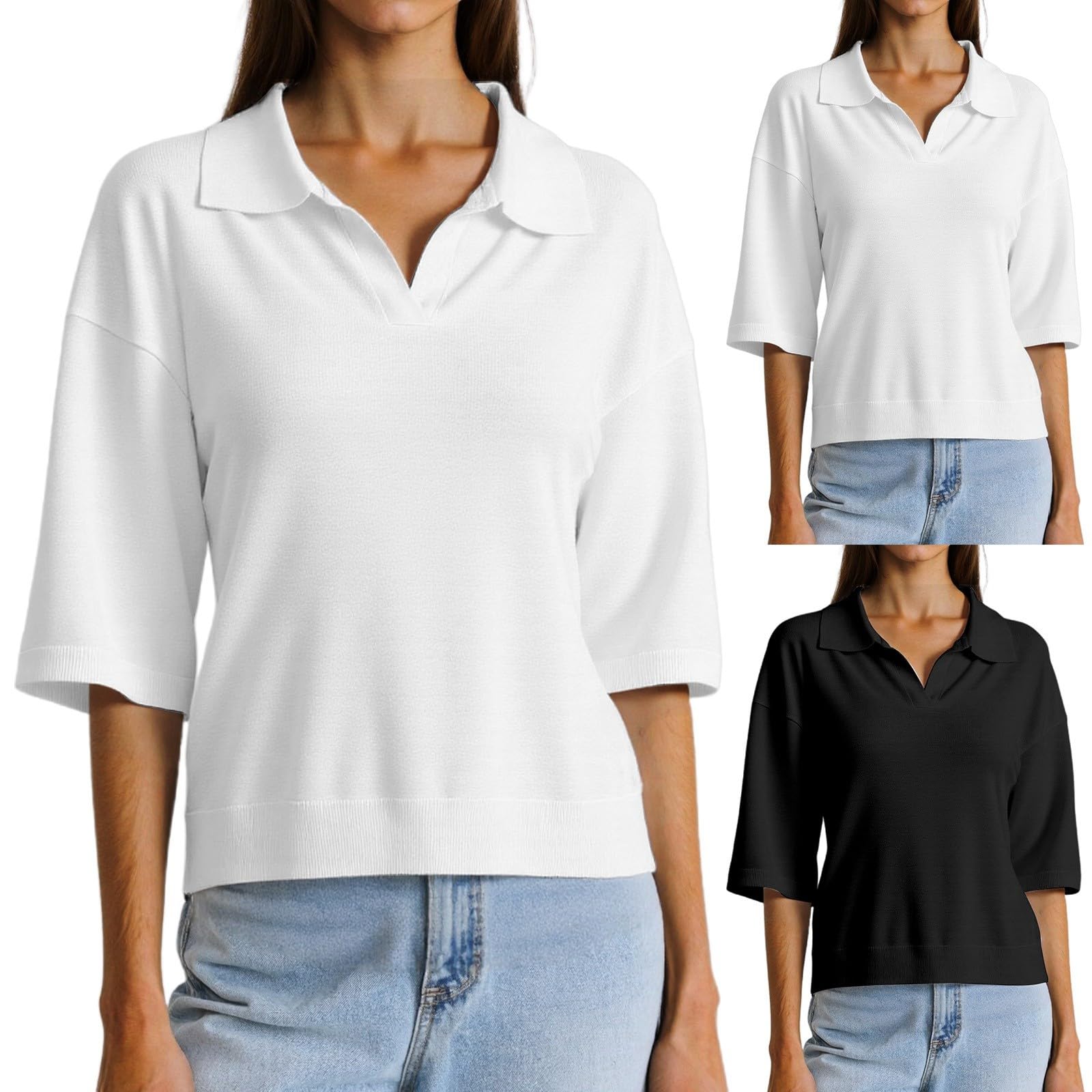 Polo à manches courtes pour femme - Séchage rapide - Pour le golf, le tennis - Léger - Pour l'été - Respirant - Pour le fitness et la course - Avec boutonnière 1/4