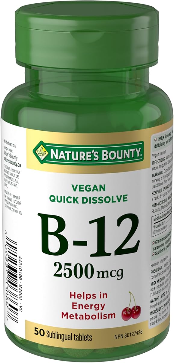 NATURE'S BOUNTY Vitamin B12 Supplement, Helps In Energy Metabolism In The Body, 2500Mcg, 50 Microtablets, 17.5 g
