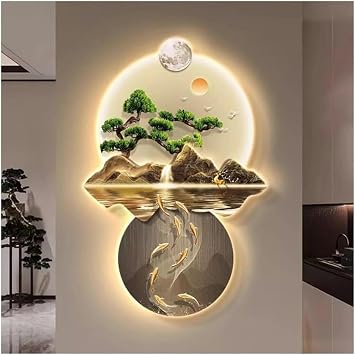 3D Wall Art Decor, Wall Sculptures with LED Light, Traditional Chinese Wall Hanging Painting, Elegant Wall Decorations for Home Decor