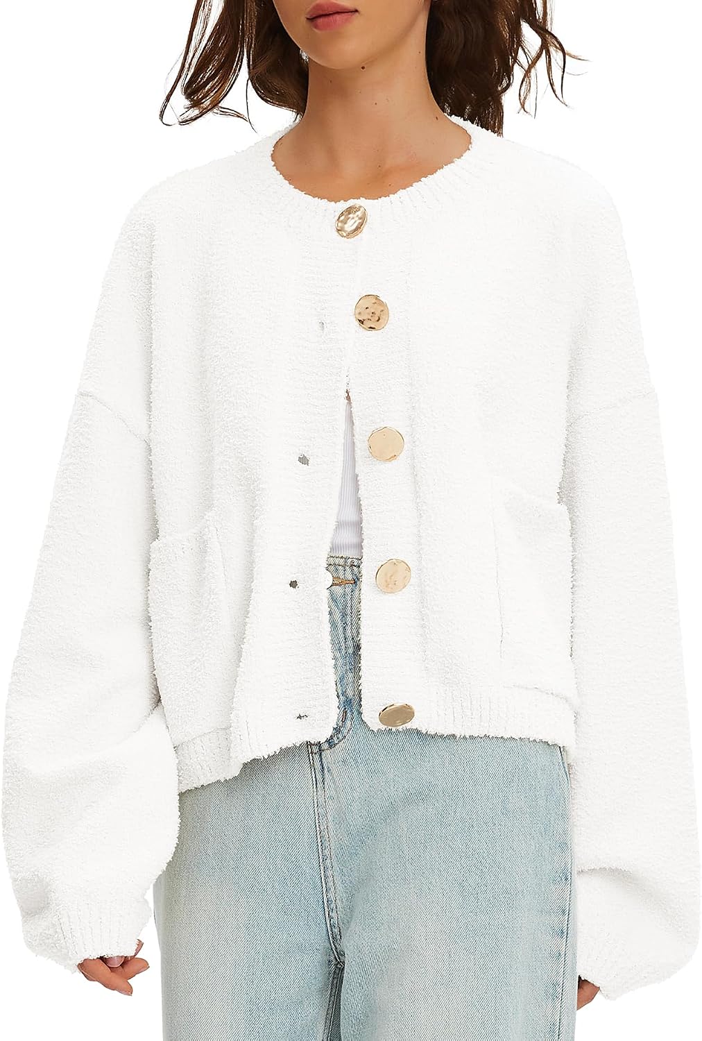 Beaully Women's Cardigan Sweaters Fuzzy Knit Long Sleeve Button Up Outwear Casual Warm Fall Jackets Coats