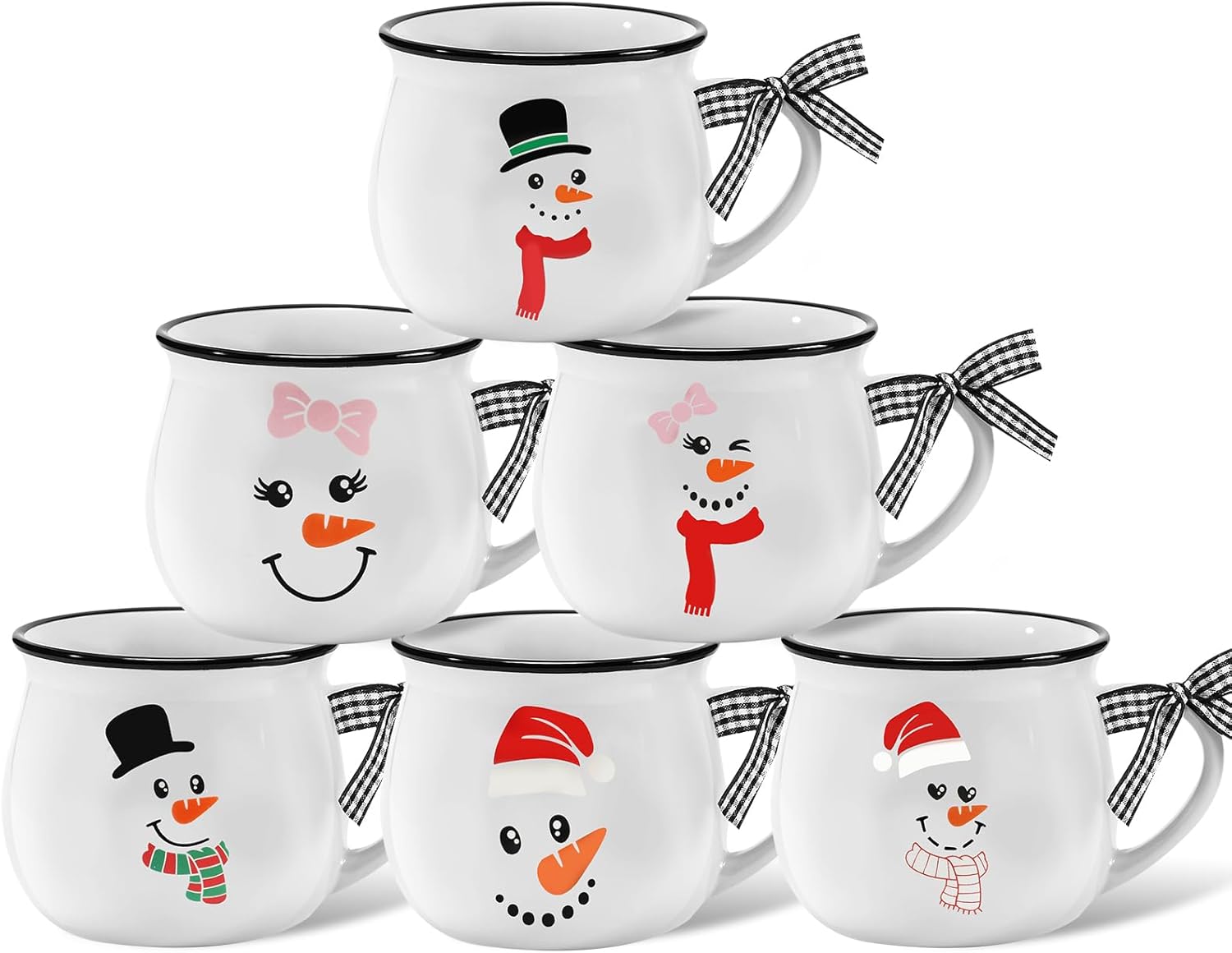 Jinei Set of 6 Christmas Coffee Mugs Gift, 12 oz Hot Cocoa Ceramic Cup for Holiday Milk Tea Mugs Coffee Bar Decoration Christmas Gift for Mom Woman Family Friend (Snowman)