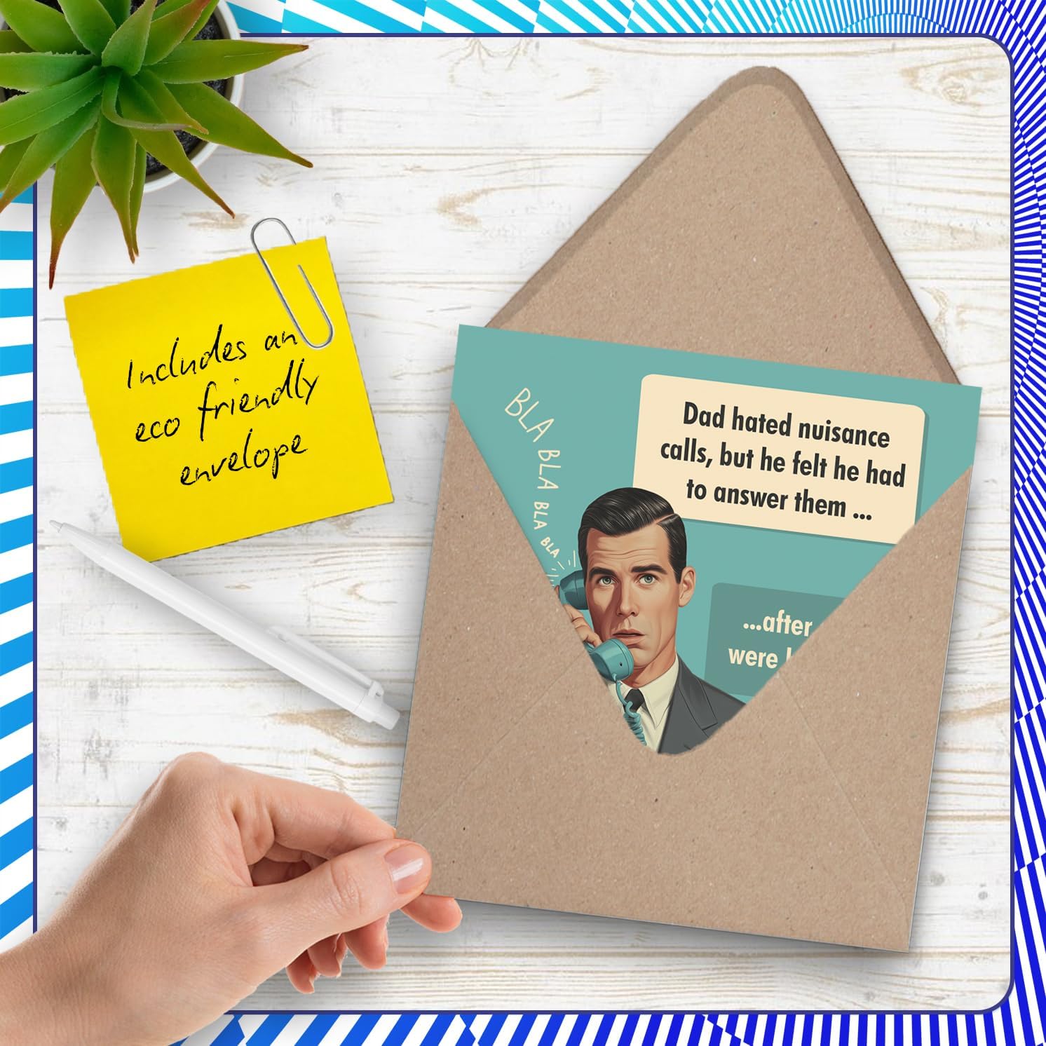 Stuff4 Funny Birthday Card for Dad - Dad's Classic Wit - Vintage-style Illustration with Cheeky 'nuisance Calls' Joke, Father's Day - 5.7 Inch Square, Envelope Included