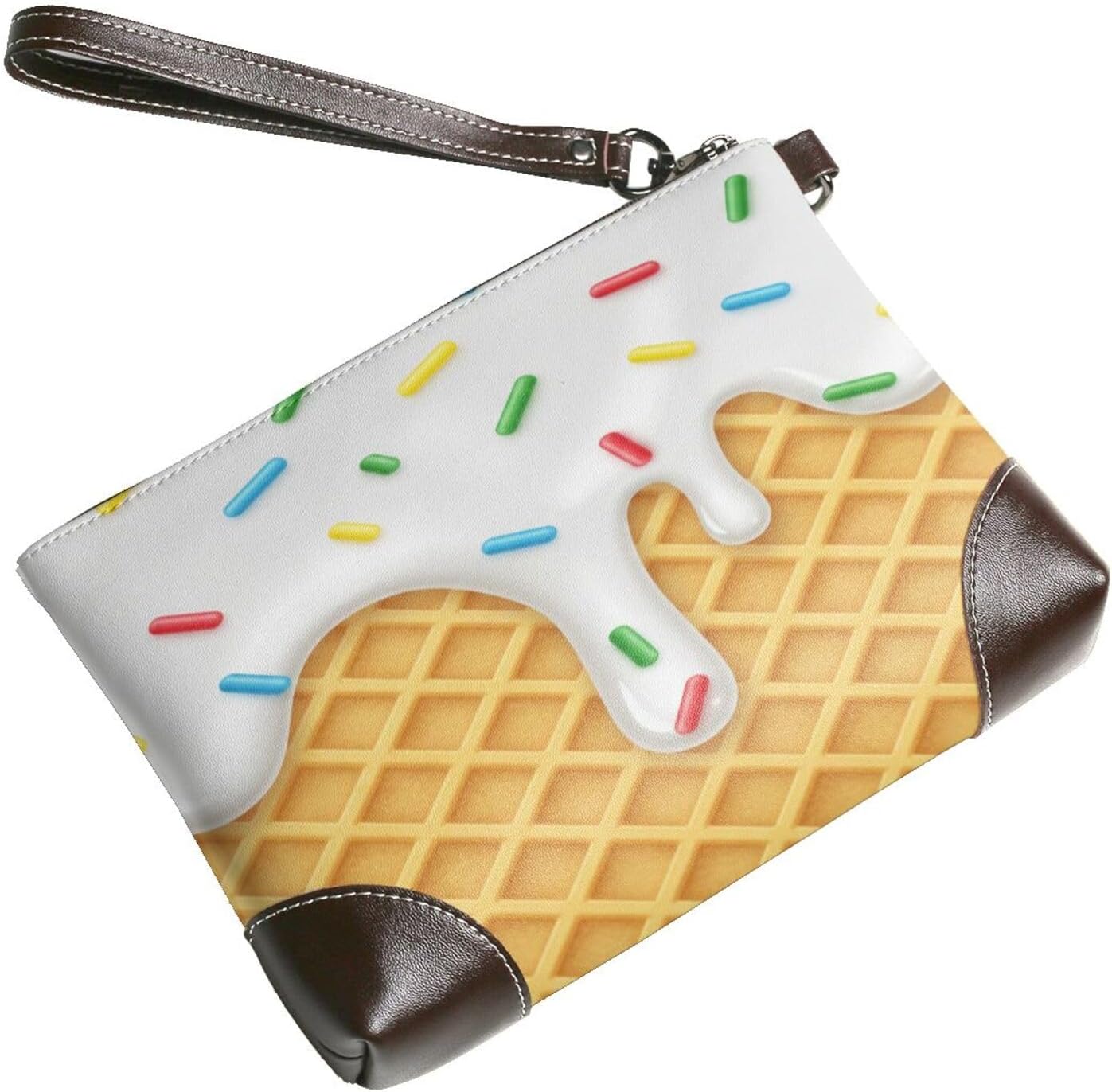 Wristlet Purses for Women, Genuine Leather Clutch Wallet Handbags | Smooth Zipper, Icing Waffle