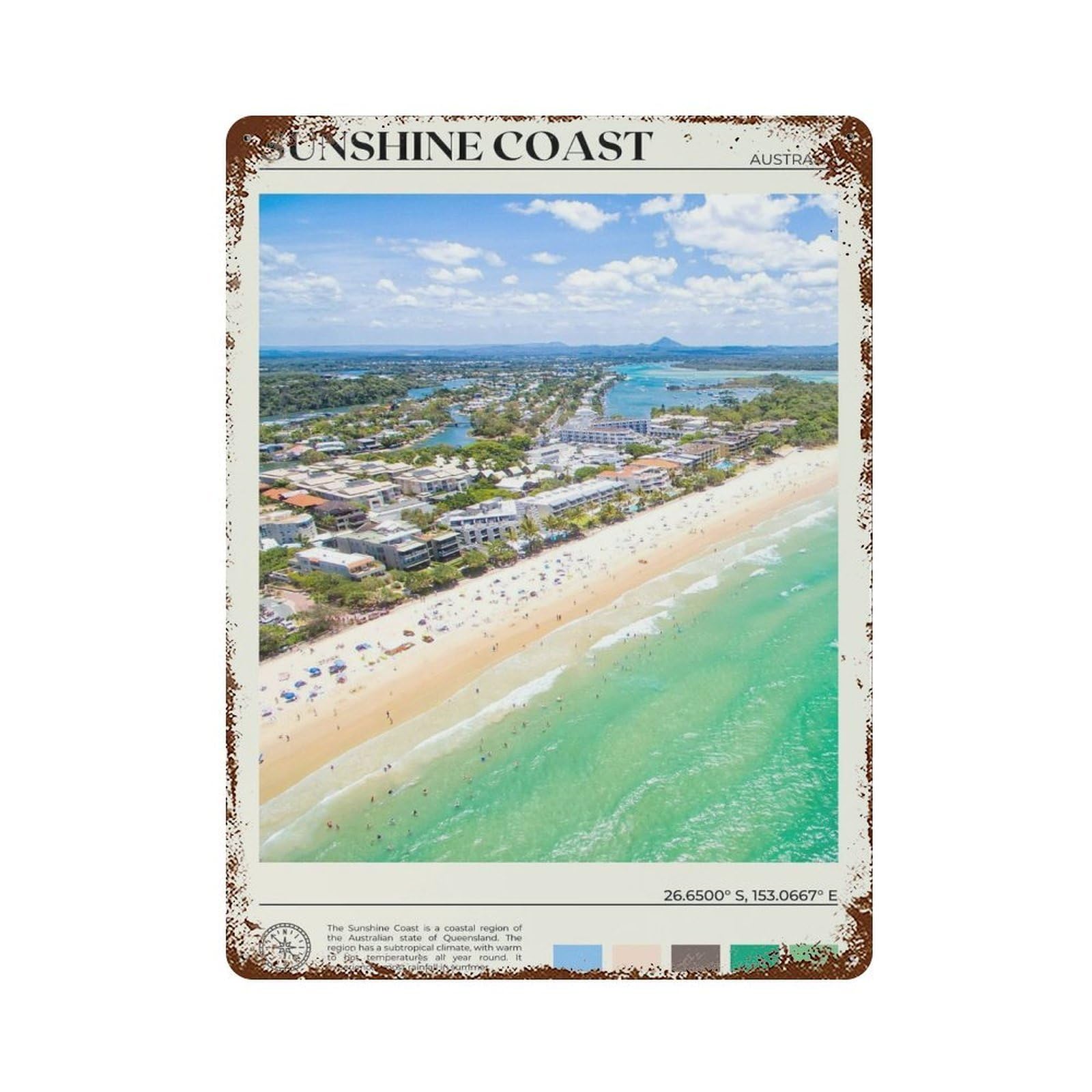 xiaoxiaoshen Real Photo Sunshine Coast Australia Wall Decor Art Metal Tin Poster Modern Home Decor Art Home Bar Shop Decorations Vintage Sign 40x30cm
