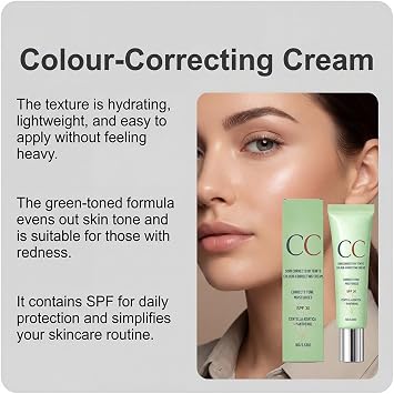 CC Red Correct Cream with Centella Asiatica & SPF 30 | Anti-Redness Green Color Correcting Foundation & Lightweight Tinted Moisturiser | Light Coverage, Hydrated Skin, Suitable for All Skin Types