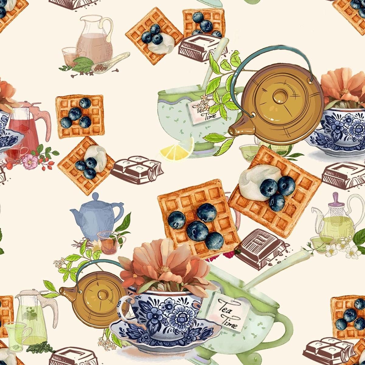 Waffle and Berries Design 100% Cotton Quilting Fabric by The Yard (Orange, Brown, Blue)