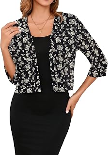 Women's 3/4 Sleeve Shrugs Lightweight Open Front Cropped Cardigan for Women