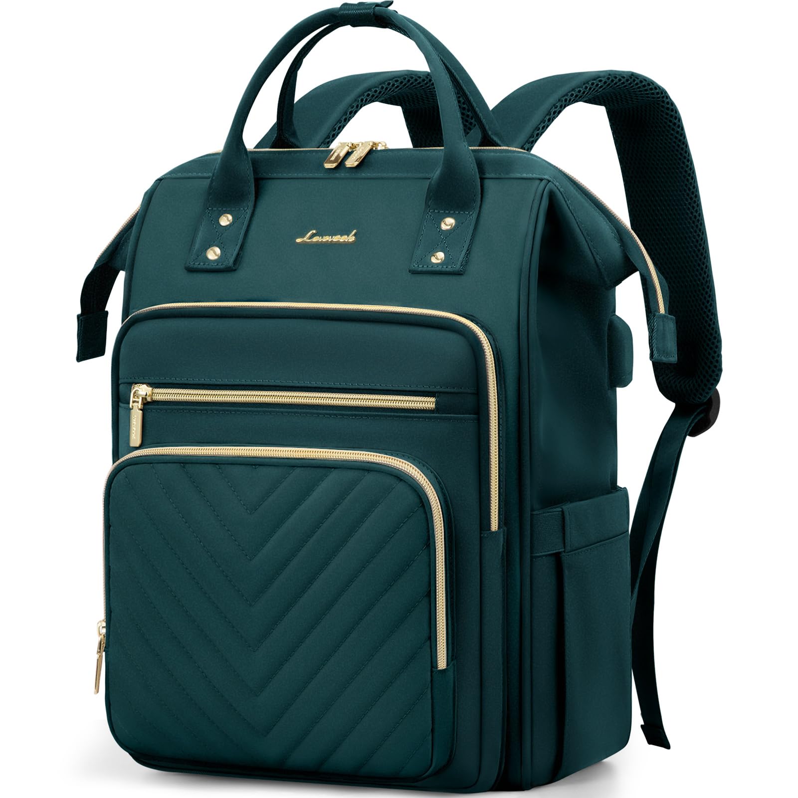 LOVEVOOK Rucksack Damen, 17,3 Zoll Laptop Schulrucksack Teenager Mädchen Wasserdicht, Elegant Reiserucksack Tagesrucksäcke Arbeitstasche, Backpack Women für Reise Uni Büro, Dunkelgrün