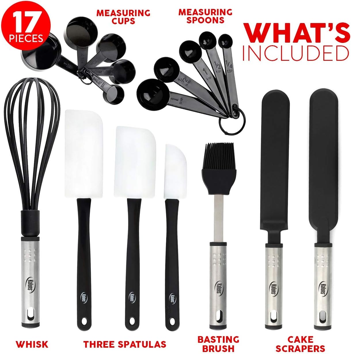 Silicone Spatula Set, 17 Piece Baking Utensils, Nylon and Stainless Steel, Non Stick and Heat Resistant Bakeware set New Baker's Gadget Tools Collection: Home & Kitchen