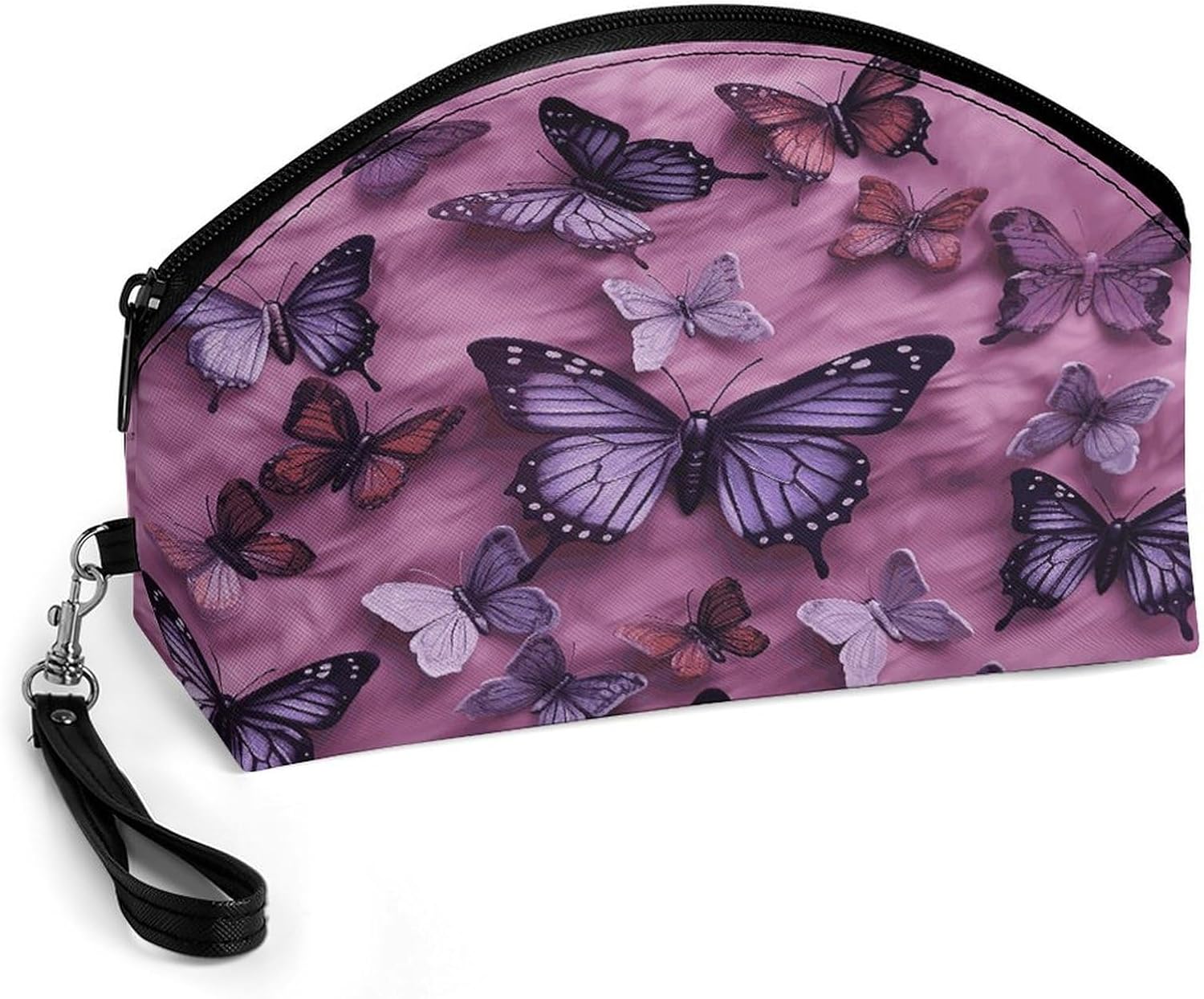 All Butterflies Are on Purple Background Makeup Bag Large Capacity Cosmetic Bag for Women Portable Toiletry Bags for Skincare Water-resistant Cosmetic Case PU Leather Travel Cosmetic Organizer