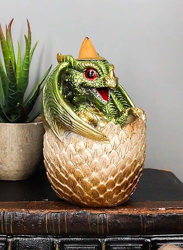 Miniatura 6 de Ebros Gift Adorable dragón verde Wyrmling de 4.25 pulgadas de alto sobre huevo dorado reflujo, quemador de incienso, figura de Calabozos y Dragones,